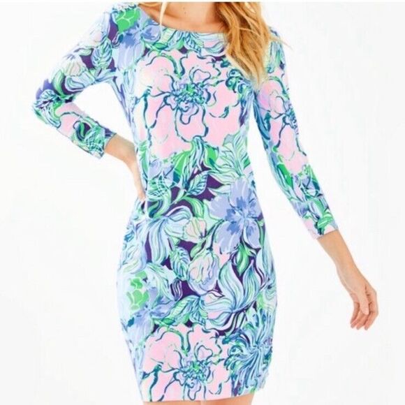 Lilly Pulitzer Sophie Women Small Mini‎ Dress Party Thyme Floral Stretch UPF 50+ - Picture 1 of 12